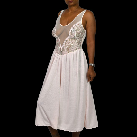 Vintage Victoria Secret Nightgown Pink Crown Catalog Knit Lace Mesh Sheer Medium - Picture 3 of 15